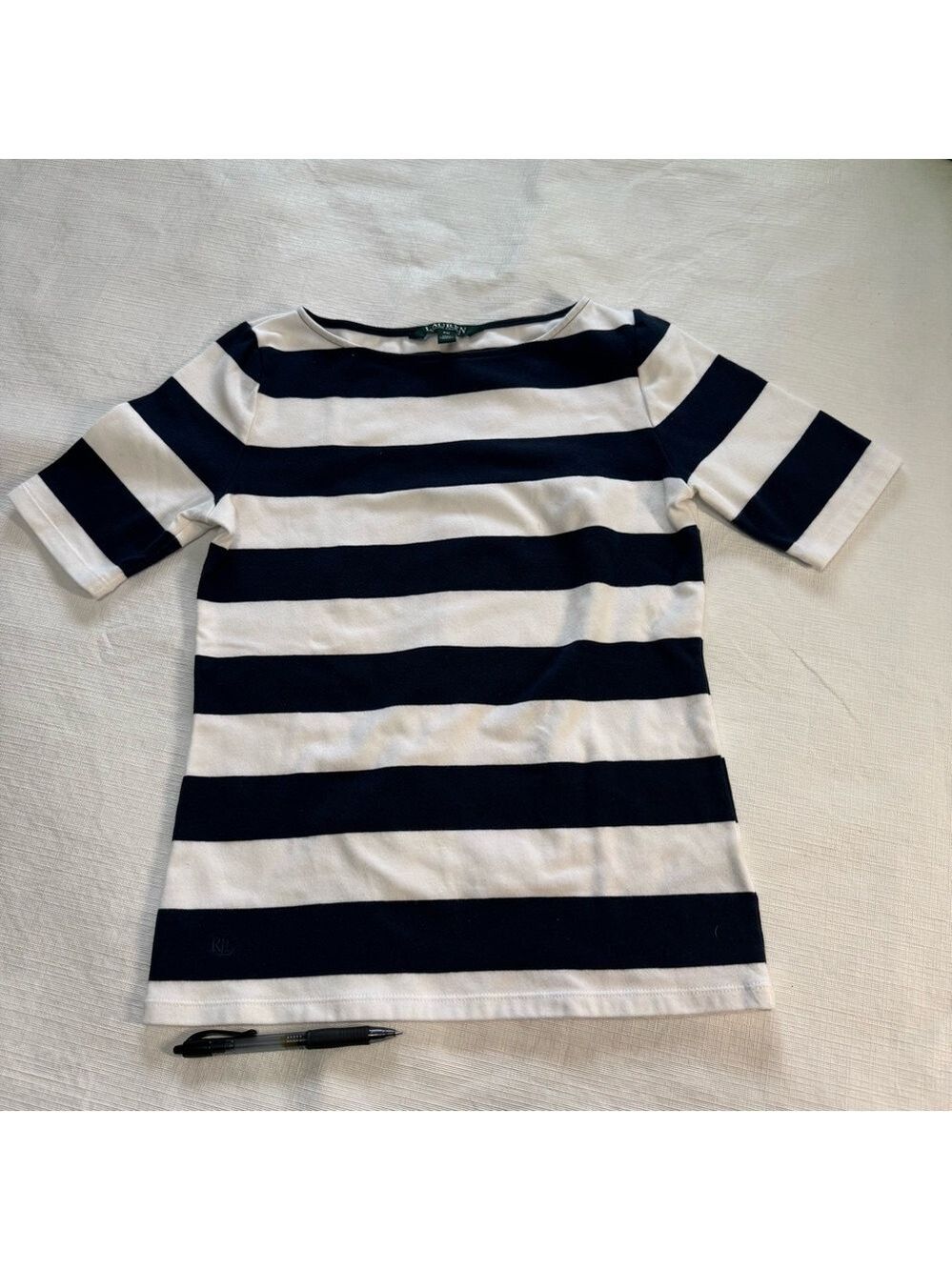 Ralph Lauren Classic Basic Navy and White Striped Tee Medium